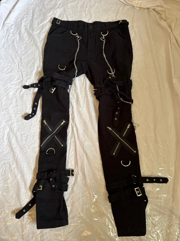 Alt. Black & Silver Chain/Buckle/Zipper Utility Cargo Pants 34